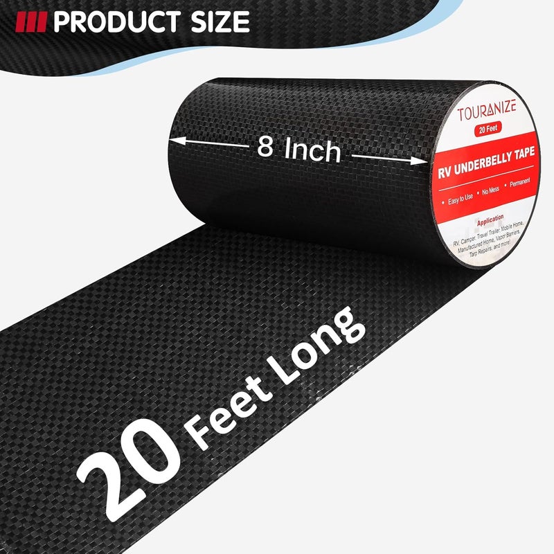Touranize RV Underbelly Material RV Underbelly Tape, 8'' x 20' Waterproof Flex Belly Tape with Permanent Sealing Adhesive for Mobile Home, Camper Travel Trailer, Tear Repair Patch, Black - Image 2